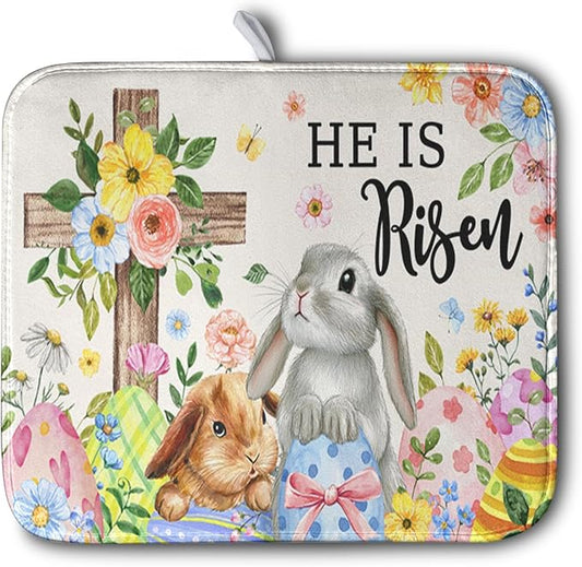 He is Risen Easter Dish Drying Mat by Kwlegh
