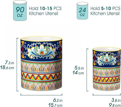 vancasso SIMI Utensil Holder, 7.3"+5.5" Porcelain Kitchen Utensil Holder - Image 2