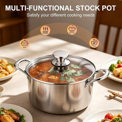 P&P CHEF 4 Quart Tri-Ply Stainless Steel Stock Pot, 4 Qt Stockpot Pasta Cooking - Image 6