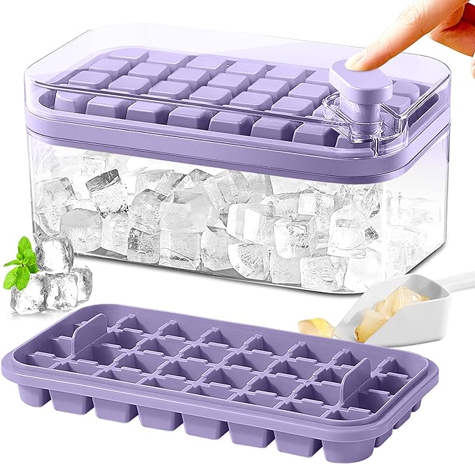 Ice Cube Tray with Lid and Bin for Freezer, 2 Pack by DOONLY