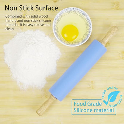 Silicone Rolling Pin for Baking Non-stick Rolling Pin Dough Roller Wooden - Image 4