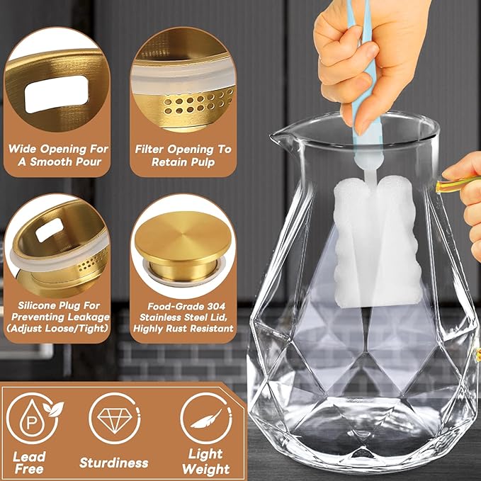 Yirilan Glass Pitcher, 2.2 Liter Water Pitcher - Image 3
