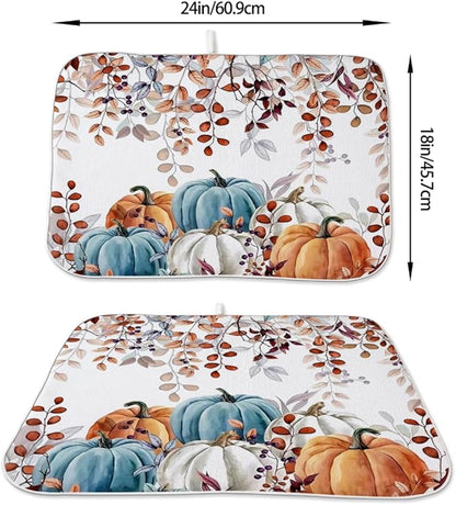 Fall Dish Drying Mat 18 x 24 Inch Autumn Maple Leaf Pumpkin Drying Mat - Image 3