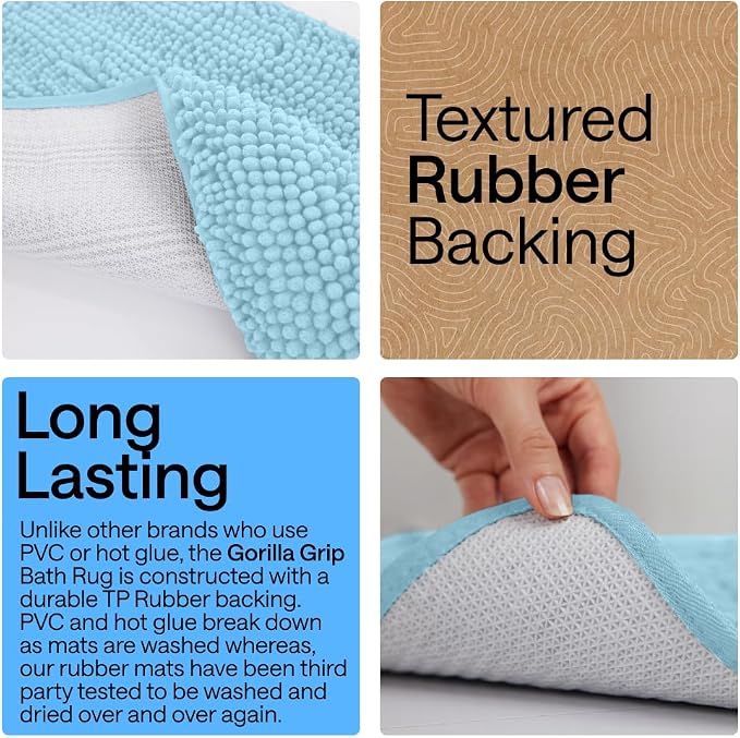 GORILLA GRIP Bath Rug Mat 60x24, Thick Soft Absorbent Chenille, Quick Dry - Image 3