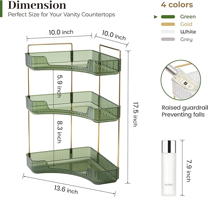 Aveniee Corner Bathroom Counter Organizer, 3 Tier Makeup Perfume Storage - Image 3