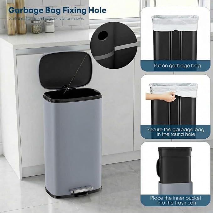 8 Gal Kitchen Trash Can, 30L Recycling or Garbage Bin, Brushed Stainless Steel - Image 6