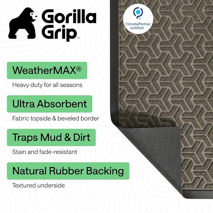 GORILLA GRIP 100% Waterproof All-Season WeatherMAX Doormat, US Designed Natural - Image 2