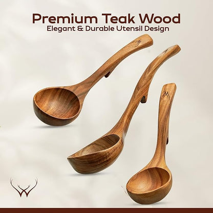 4Pcs Wooden Ladle Set – Teak Wood Soup Spoons - Image 2