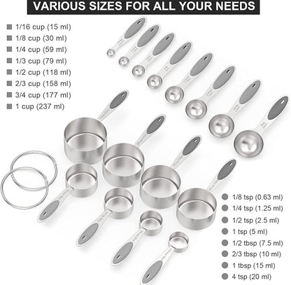 Measuring Cups & Spoons Set of 16, Wildone Stainless Steel Measuring Cups and - Image 2