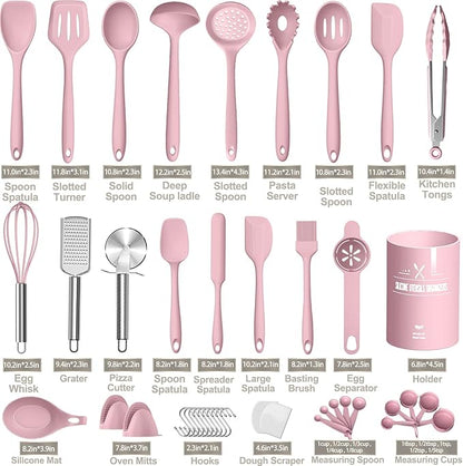 Silicone Cooking Kitchen Utensil Set, AIKKIL 43 Pcs Pink Cooking Utensils Set - Image 2