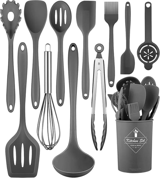 Kitchen Utensils Set-12 Pieces Silicone Cooking Utensils Set 392°F Heat by Pranski