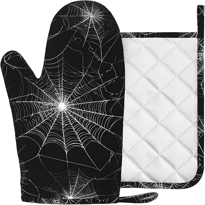 Spider Web Oven Mitts and Pot Holders Sets Silicone Kitchen Mitts Potholders - Image 2