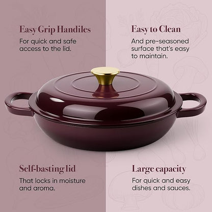 3 Quart Enameled Cast Iron Braiser, Non Stick Enameled Cast Iron Skillet - Image 7