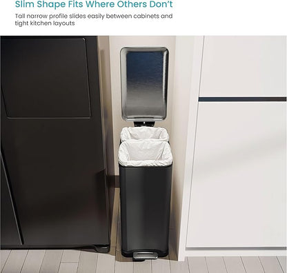 Home Zone Living 13 Gallon Slim Dual Compartment Kitchen Trash Can, Soft-Close - Image 5
