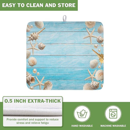 Summer Coastal Dish Drying Mat for Kitchen Counter Seashell Starfish Blue - Image 5