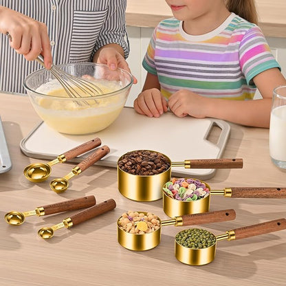 Stainless Steel Measuring Cups and Spoons Set of 8, Stackable Wooden Handle - Image 8