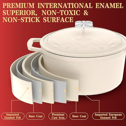 Enameled Cast Iron Dutch Oven - 5QT Dutch Oven Pot - Heavy Duty Cookware - Image 4