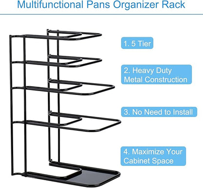Toplife 2 Pack Heavy Duty Pan Organizer, 5 Tier Pot and Pan Organizer Rack - Image 3