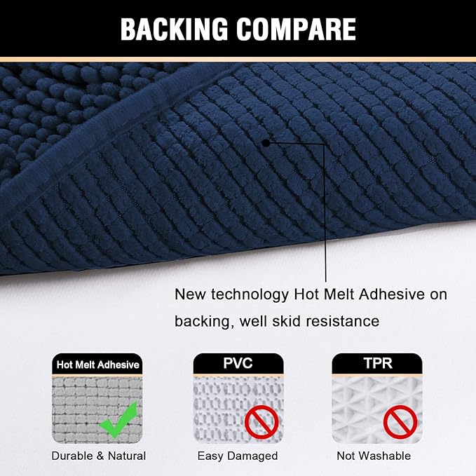 H.VERSAILTEX Navy Bath Mat for Bathroom, Microfiber Bath Rugs Chenille Floor - Image 6