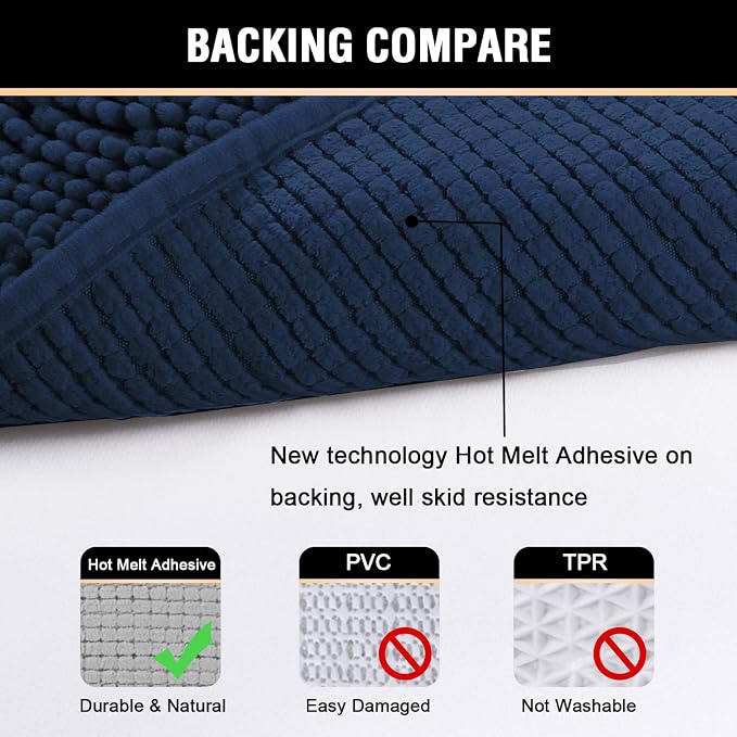 H.VERSAILTEX Navy Blue Bath Rug, Bath Mat Non Slip Bath Mats - Image 6