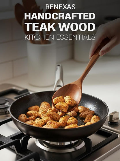 9-Piece Teak Wooden Kitchen Utensil Set – Nonstick Safe Cooking Spoons & - Image 5