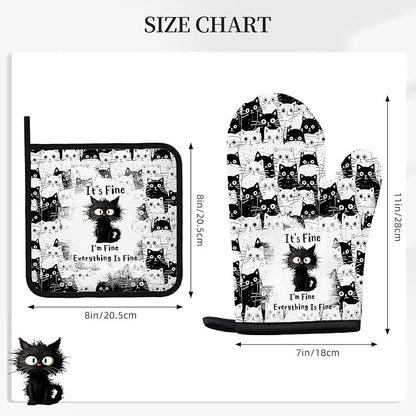 Black Cat Oven Mitts and Pot Holders Sets 3PCS, Cat Silicone Heat Resistant - Image 2