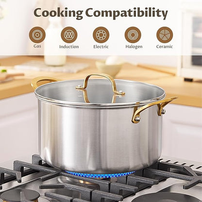 BEZIA 8 Quart 3-Ply Stainless Steel Stockpot, Soup Pot - Image 7