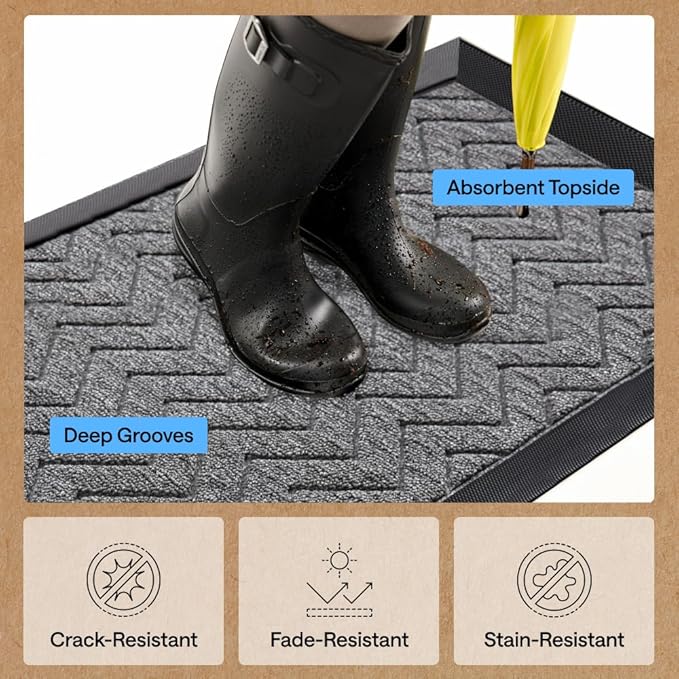GORILLA GRIP 100% Waterproof All-Season WeatherMAX Doormat, Durable Natural - Image 5