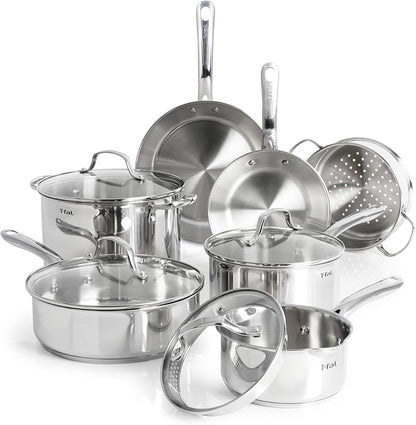 T-fal Stainless Steel Pots and Pans Set 11 Piece, Oven Broiler Safe 500F by T-falbrand