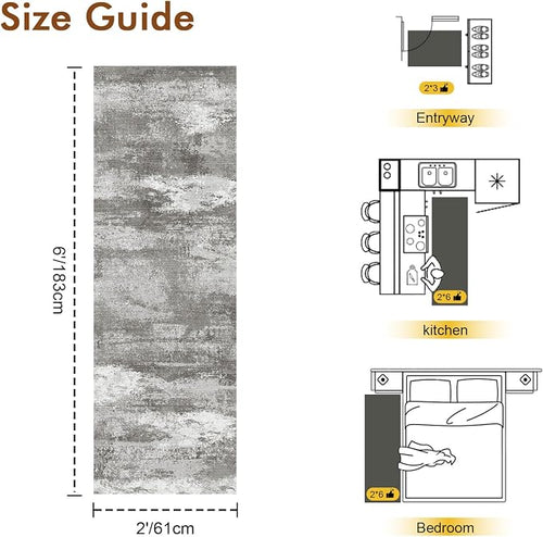 2x6 Ft Washable Runner Rug, Non-Slip Low Pile Hallway Kitchen Area Rug - Image 2