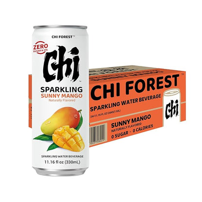 CHI FOREST Mango Sparkling Water Beverage, Zero Sugar Drinks, Zero Artificial Flavor, 11.16 fl oz Cans (Pack of 24)