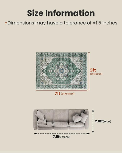 AMADA HOMEFURNISHING 5x7 Area Rugs, Washable Living Room Rug Low-Profile - Image 2