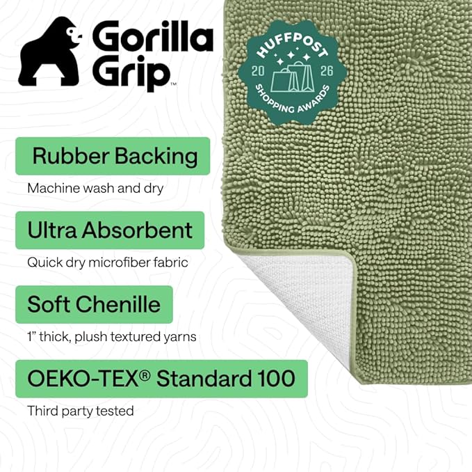 GORILLA GRIP Bath Rug Mat 60x17, Soft Absorbent Chenille, Quick Dry Microfiber - Image 2