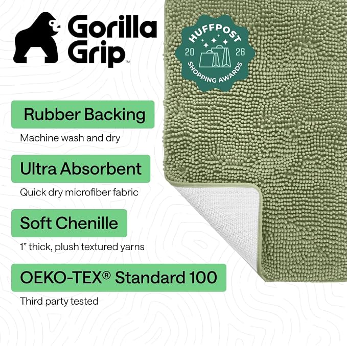 GORILLA GRIP Bath Rug Mat 48x24, Soft Absorbent Chenille, Quick Dry Microfiber - Image 2
