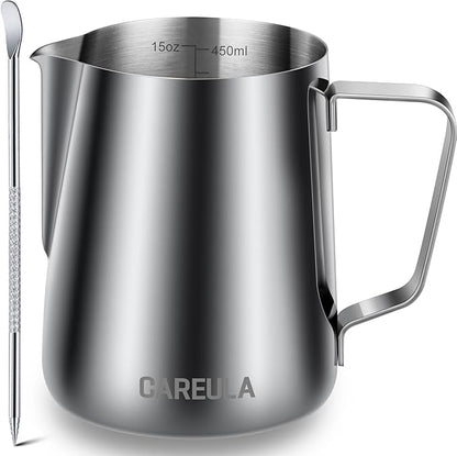 Milk Frothing Pitcher, 15oz Stainless Steel Milk Frother Cup Steaming Pitcher by Careula