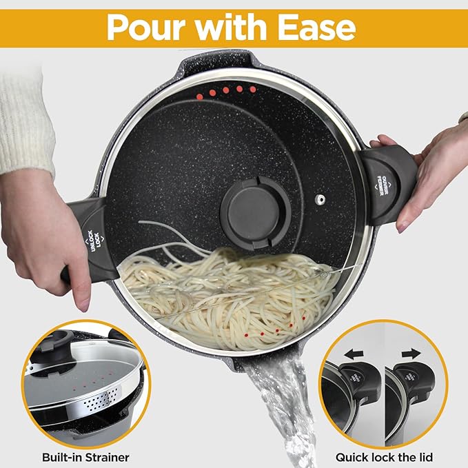 ROSSETTO 5QT Pasta Pot with Strainer Lid, 9.5'' Cast Aluminum Nonstick - Image 2