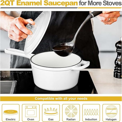 HaSteeL 2 QT Cast Iron Saucepan, Mini Enamel dutch oven - Image 4