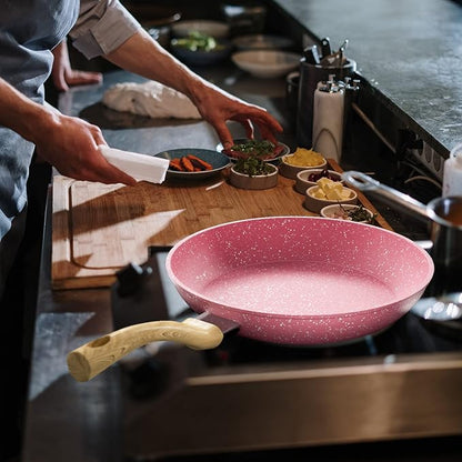 Innerwell 8-Inch Pink Nonstick Egg Pan, PFOA-Free Stone Cookware Skillet - Image 8