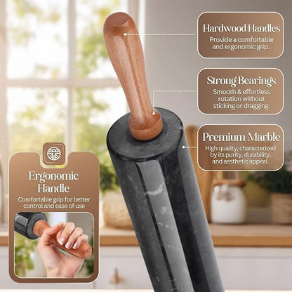 Flexzion Marble Rolling Pin Heavy Nonstick Stone Dough Roller - Image 4