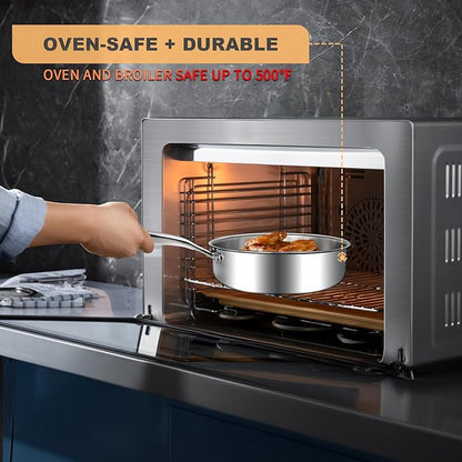 EWFEN Tri-Ply Stainless Steel Frying Pan 3QT, 10 Inch Deep Frying Pan - Image 5