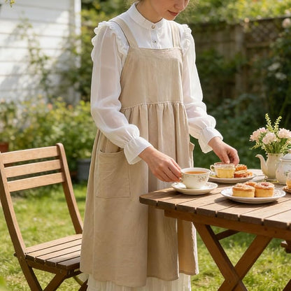 Uaussi Cotton Linen Apron Cross Back Work Apron - Image 4