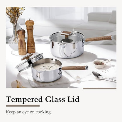 CAROTE1.5Qt & 3Qt Stainless Steel Saucepan Set, Triple Ply Stainless Steel Pot - Image 5