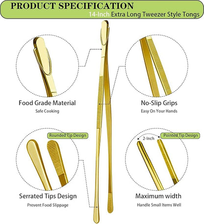 JETKONG 2 Pcs 14-Inch Cooking Tweezers Extra Long Stainless Steel Food Tweezers - Image 2
