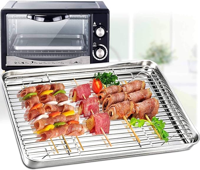 TeamFar Baking Pan with Rack Set of 4, 12.5’’ x 9.5’’ Stainless Steel Toaster - Image 3