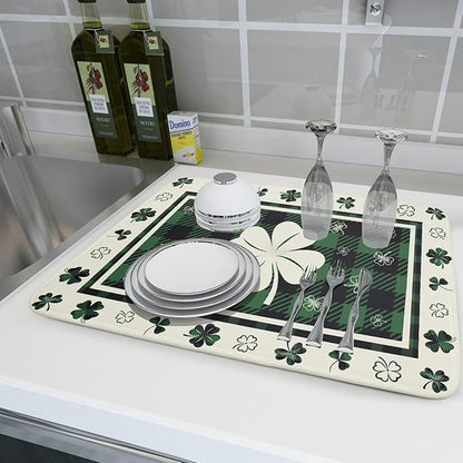 Giwawa Patrick Clovers Dish Drying Mat 18"x24" Lucky Shamrock Spring Leaf Dish - Image 6