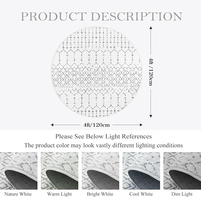 Lahome Moroccan Round Rugs 4Ft Washable Non-Slip Small Round Area Rug - Image 2