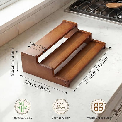 Spice Rack Organizer for Cabinet, Bamboo 12in Tiered Spice Rack，Used for - Image 2