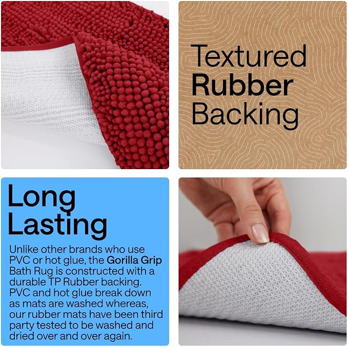 GORILLA GRIP Bath Rug Mat 44x26, Thick Soft Absorbent Chenille, Quick Dry - Image 3