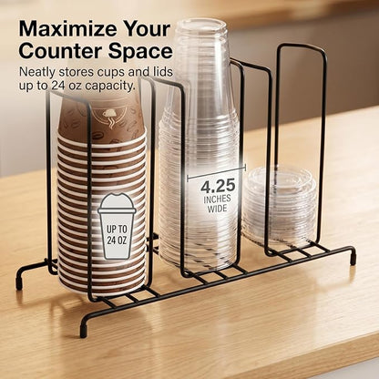 QWORK Wire Frame Cup and Lid Organizer, 3 Compartment Metal Wire Rack - Image 2