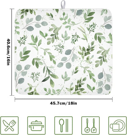 Spring Summer Sage Green Leaves Dish Drying Mat 16 x 18 Inch Spring Eucalyptus - Image 2
